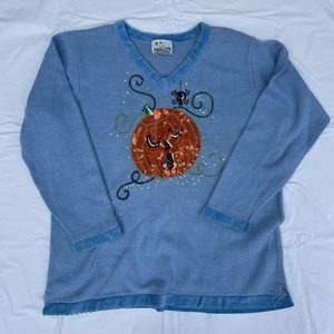 Sequin Halloween light blue sweater size womens XL